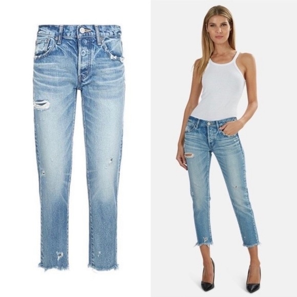 MOUSSY VINTAGE KELLEY TAPERED STRAIGHT DISTRESSED RAW-HEM ANKLE JEANS Sz26 - Picture 1 of 13